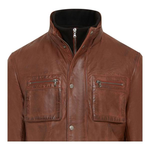 Infinity Leather Men’s Leather Military Jacket Outwear Trenchcoat - Field