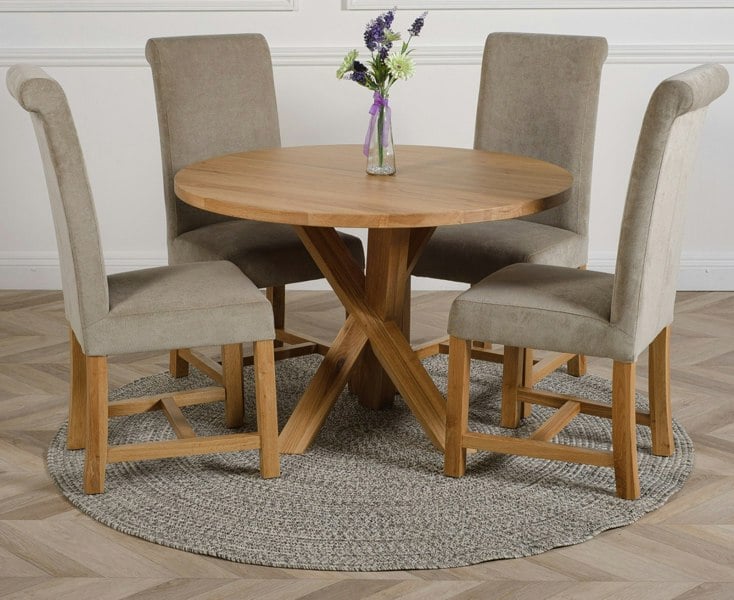 That's Furniture Oregon Round Oak Dining Table with Washington Fabric Chairs