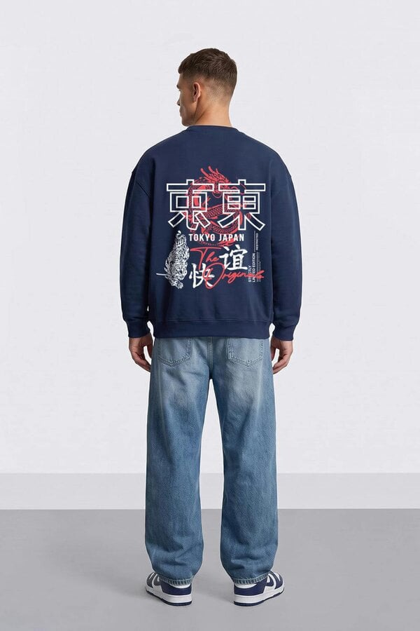 London Attitude Relaxed Fit Tokyo Dragon & Tiger Sweatshirt - New French Navy