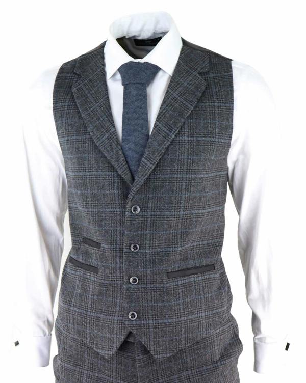 TruClothing Mens Grey Check 3 Piece Tweed Suit Peaky Blinders 1920s Gatsby Tailored Fit
