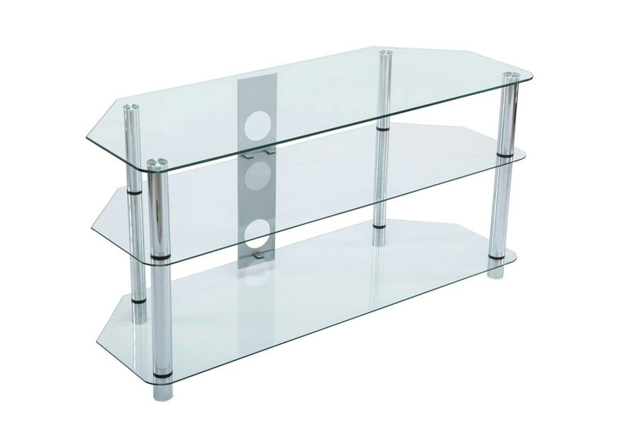 MMT Furniture Designs Clear Glass TV Stand 125cm wide Chrome Leg for 32-55 inch TV Screens