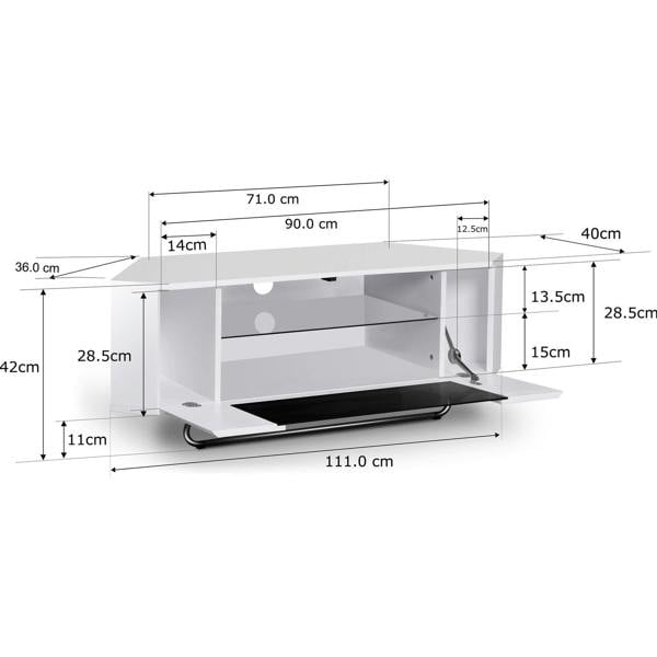 Homeology Hampshire Corner-Friendly Gloss White with Black Contrast Beam-Thru Remote Friendly Door 26"-50" Flat Screen TV Cabinet