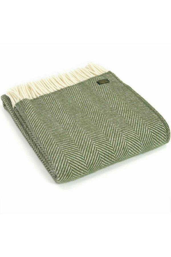 HomeSpace Direct Fishbone Olive Wool Throw