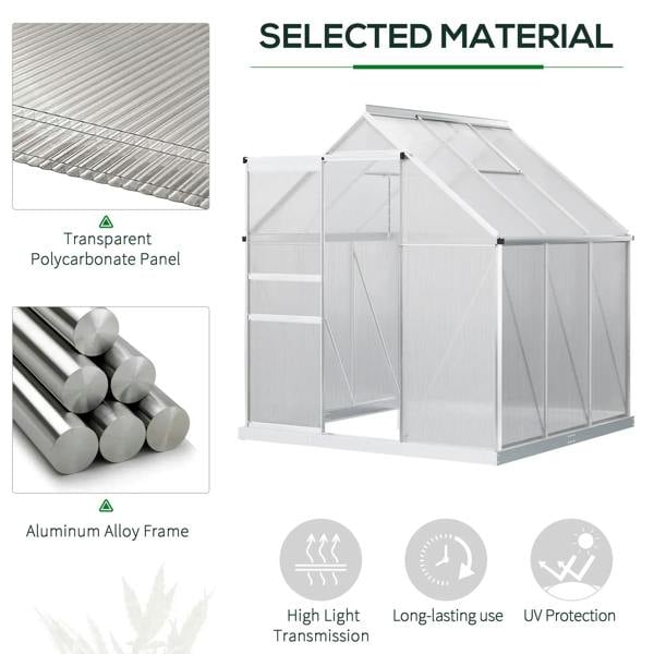 Walk-in greenhouse with transparent polycarbonate panels and aluminum alloy frame, UV protected