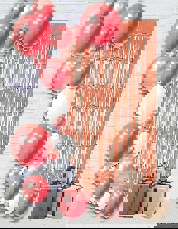 Cheetah Metallic Tinsel Curtain, 2M x 1M Rose Gold