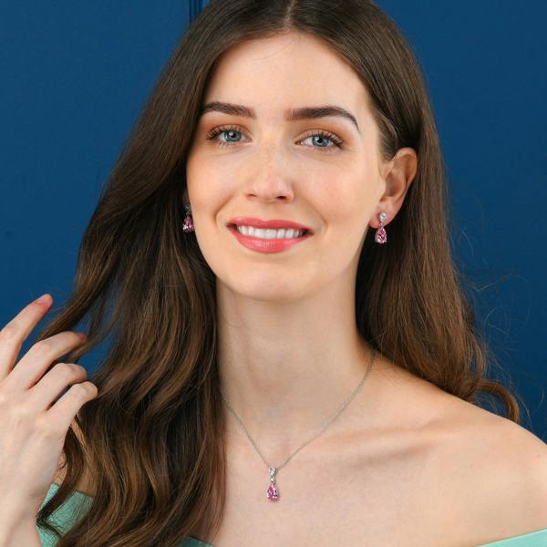 namana 925 Sterling Silver Light Pink Pear Drop Pendant Necklace For Women
