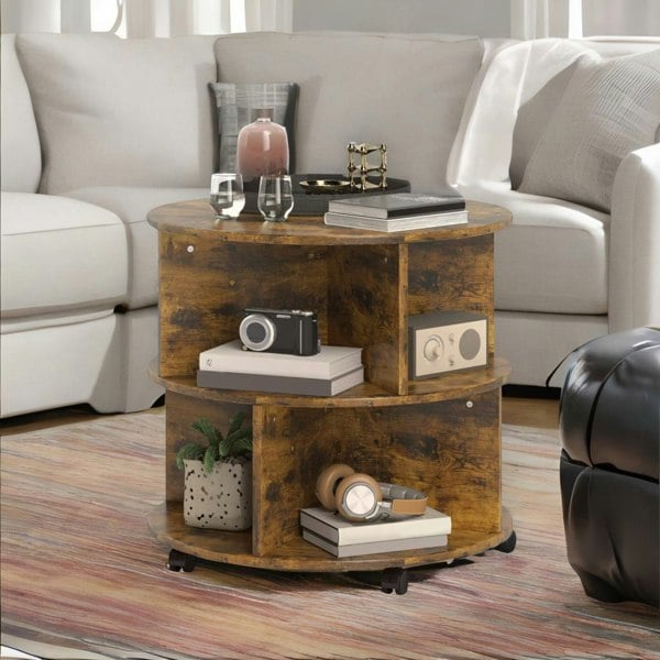 Rafaelo Mobilia Industrial 3 Tier Rolling Coffee Table Rustic Brown