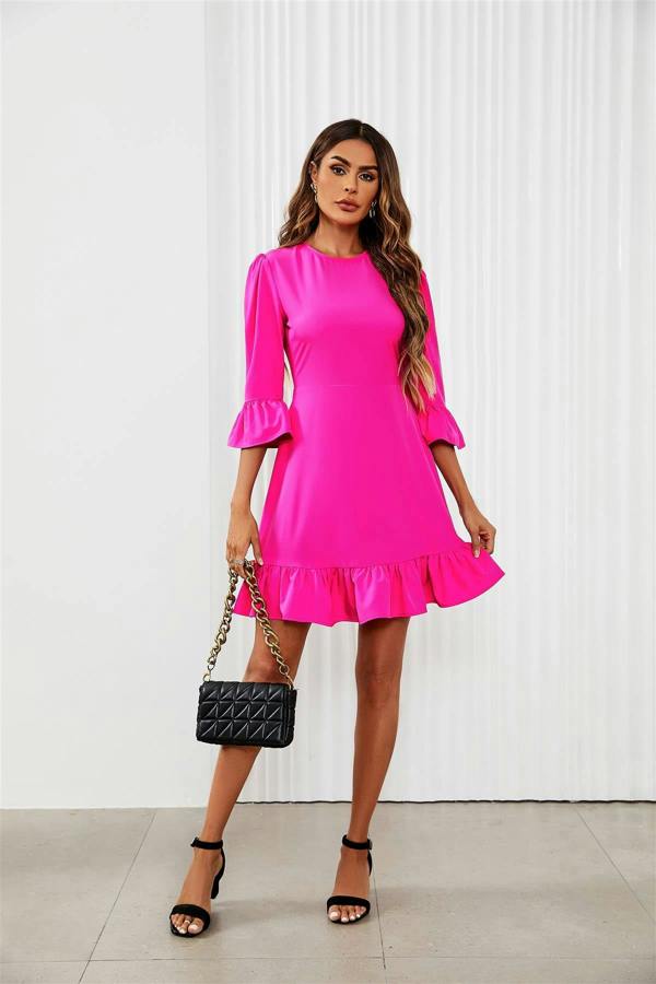 FS Collection Frill Mini Dress In Fuchsia Pink