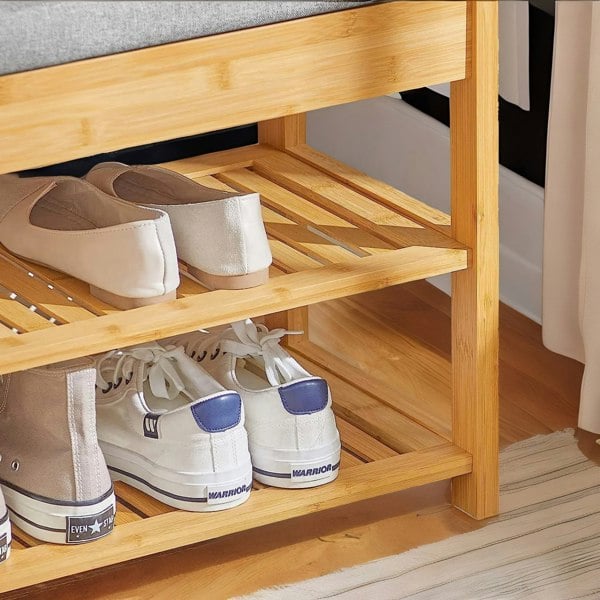 Rafaelo Mobilia Bamboo Shoe Storage Bench With Hidden Drawer & Cushioned Seat