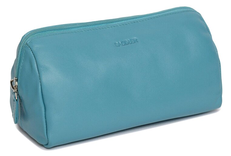 SADDLER MEGAN Leather Zip Top Cosmetic Bag - Large Capacity and Inner Zip Pocket - RFID Protected - Teal