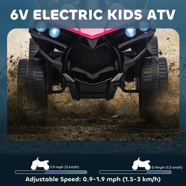 6V Kids ATV, 4 Wheeler Electric Ride on Car with Music and LED Headlights, for Ages 18-56 Months Boys and Girls, Pink