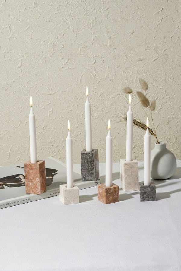 Coastal villa Homeware Marble Candle Stick Holder Set in three colours