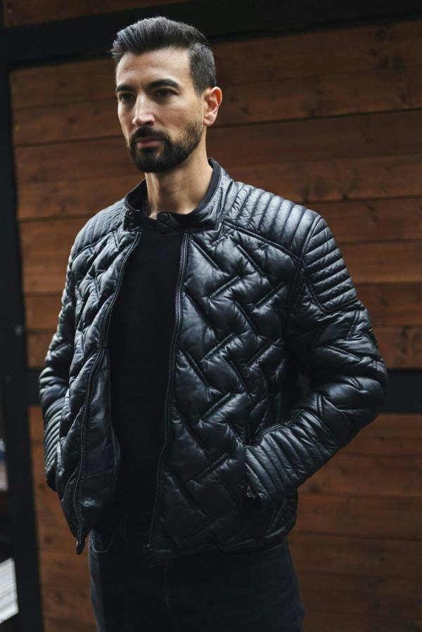 Infinity Leather Men's Black Leather Quilted Biker Jacket - Manaus