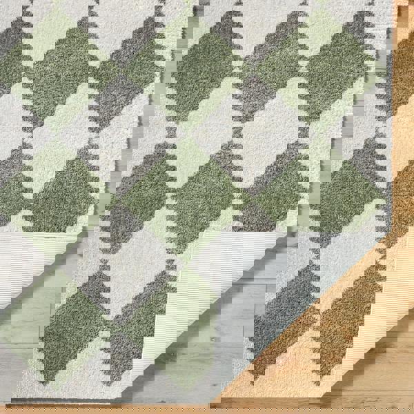 Livabliss Fossay Shag-Washable Beige Green High Pile Diamond Rug