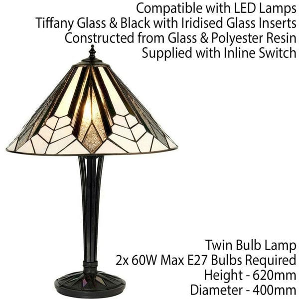 Tiffany Glass Table Lamp Light Black Iridised & Art Deco Textured Shade i00170 Loops