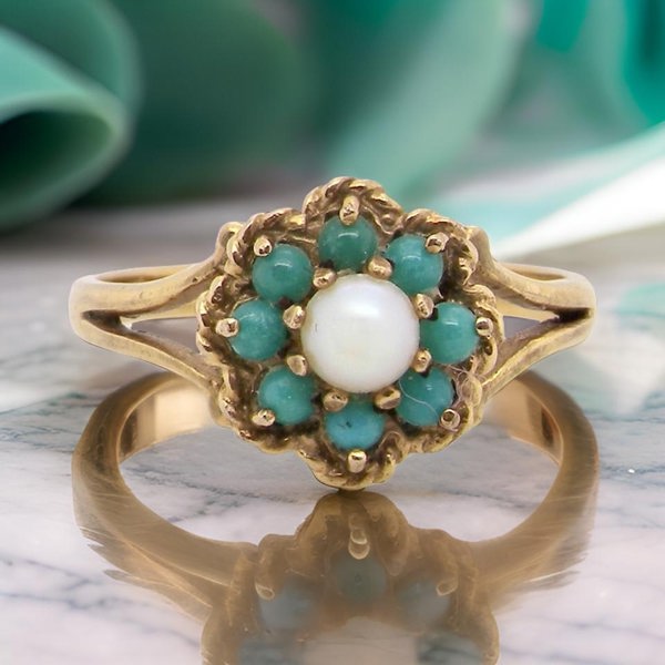 Vintage Tom A Turquoise and Pearl dress ring