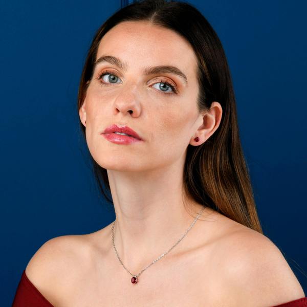 namana Dainty 925 Sterling Silver Red Round Solitaire Pendant Necklace for Women