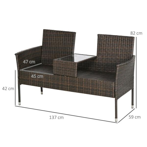 Wyld Haus Renata Faux Rattan Brown 2 Seat Garden Chair With Integrated Coffee Table