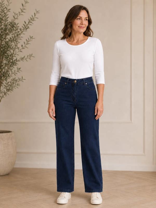 PennyPlain 5 Pocket Wide Leg Denim - Denim Wash