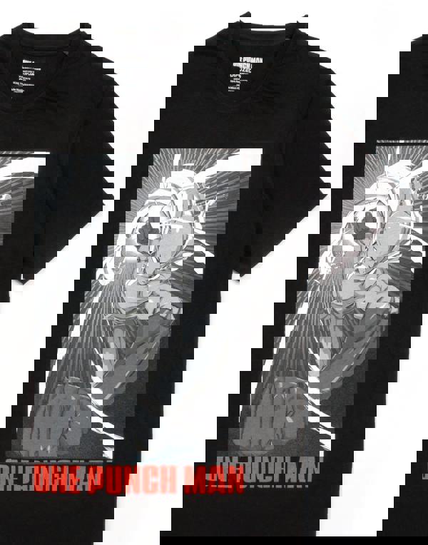 One Punch Man Mens Black Saitama Short Sleeved T-Shirt