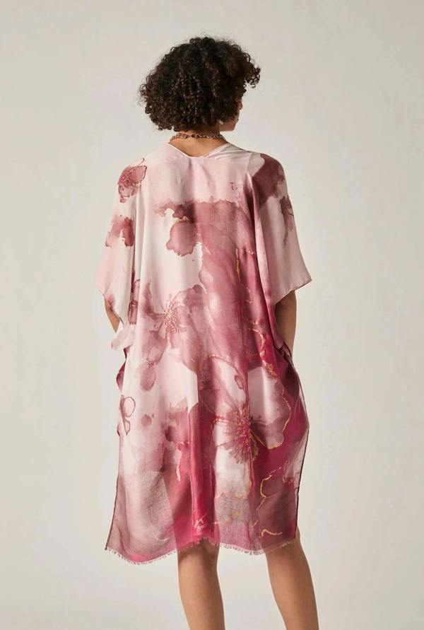 James Lakeland Red Watercolour Floral Kaftan