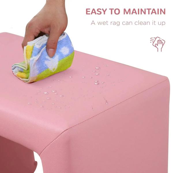 Pink toddler chair seat top with water droplets, easy-clean smooth surface