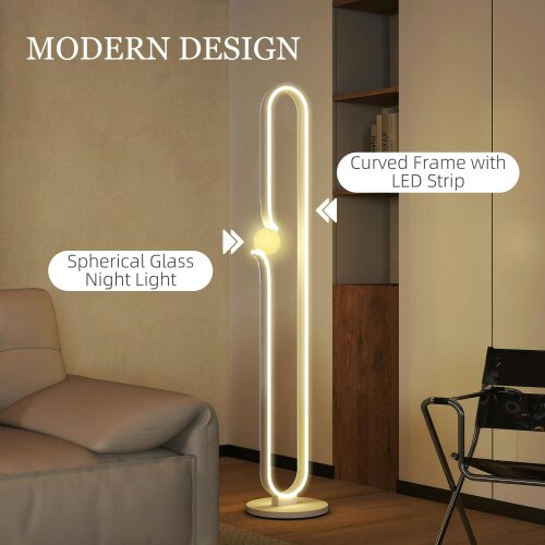 Wyld Haus Vanotafa Metal And Glass White Dimmable LED Floor Lamp With Glass Night Light And Foot Switch