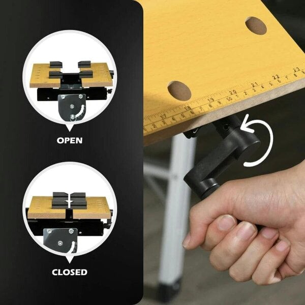 Portable Folding Workbench with Adjustable Height & Angle, Work Bench with 4 Adjustable Clamping Pegs, Beige
