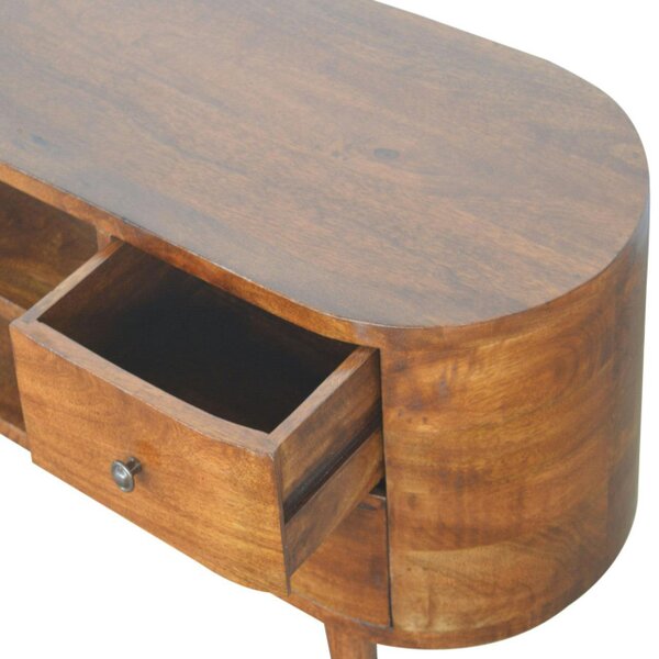 Wyld Haus Brescia Chestnut Mango Wood Round TV Entertainment Unit 4 Drawers