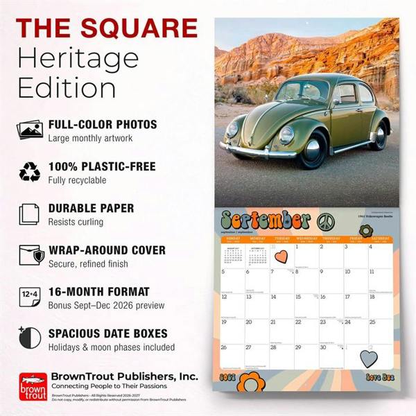 Love Bug, VW Beetle Calendar 2027, Wall Calendars, Month To View, Transport, Gift