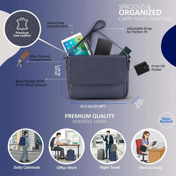 Infinity Leather Genuine Leather Laptop Bag Travel Work Messenger Satchel - Camden