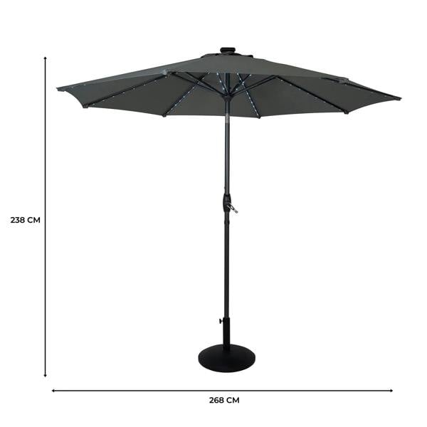 Jardi LED Tilt Parasol 2.7m With Tilt Base – Grey