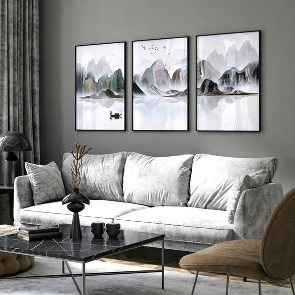 Calming artwork for living room | set of 3 wall art prints