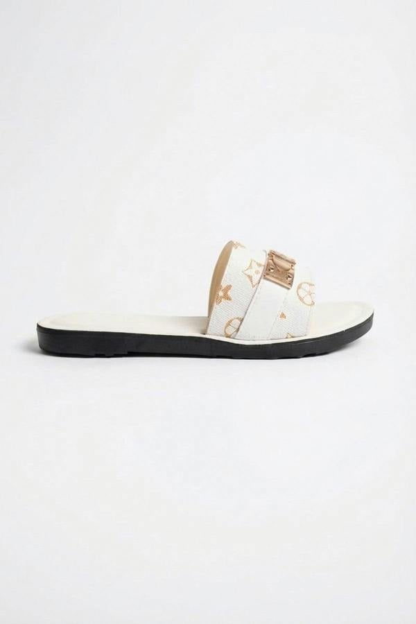 Amber Patterned Slider Sandals - White_wb