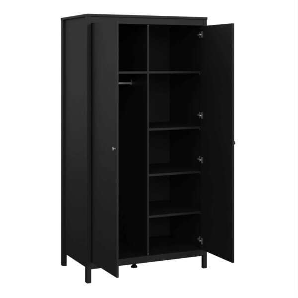 Wyld Haus Gossmere Matt Black Bedroom Set - Bedside Table + Chest of Drawers + Wardrobe 2 Doors
