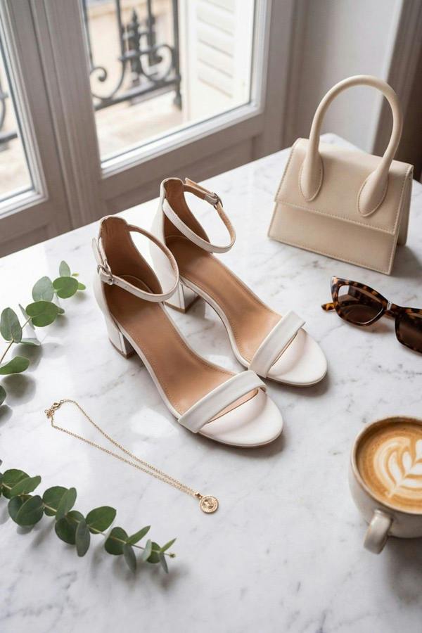 Zara Womens Ankle Strap Block Heel Sandals - WHITE