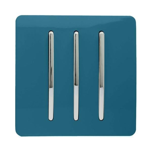 Trendi Switch 3 Gang 1 or 2 way Rocker Light Switch in Ocean Blue