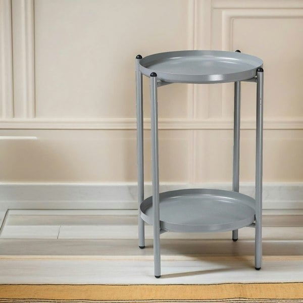 Rafaelo Mobilia 2 Tier Round Metal Coffee Table Grey