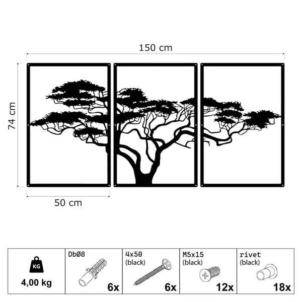Decortie African Tree Silhouette Metal Wall Decor 120x60