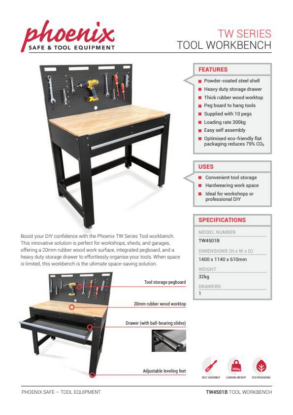Phoenix Safe Phoenix TW4501B Premium Tool Workbench with rubber wood work surface