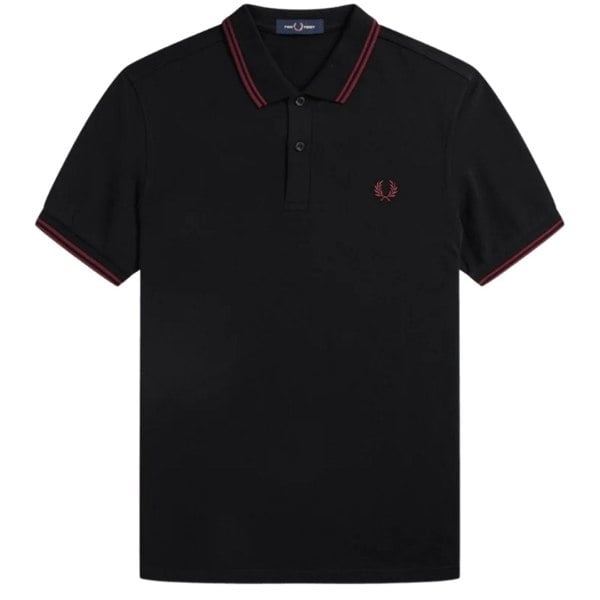 Fred Perry Red Twin Tipped Collar Black Polo Shirt XS