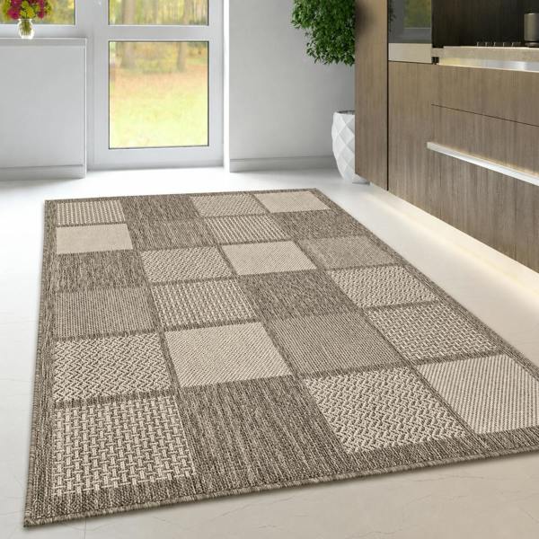 Non-Slip Rug for Kitchen, Dining Room and Hallway, Taupe Brown Flat Weave Sisal Look with Rubber Backing