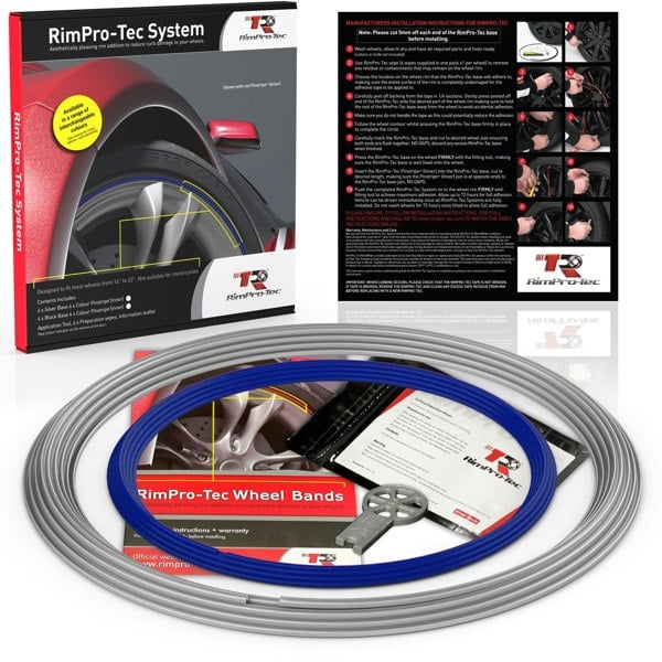 RimPro-Tec Group 4x Silver Base's 4x Dark Blue Pinstripe's / RimPro-Tec® Wheelbands™ car wheel styling kit