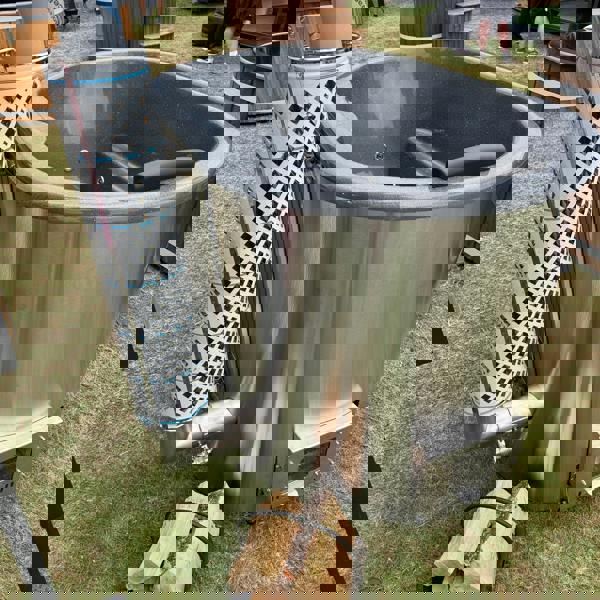 Layzee Living ofuro wood-fired tub with steps in grey