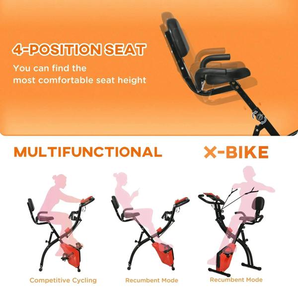 Exercise bike seat height adjustment shown with black frame and wine red console
