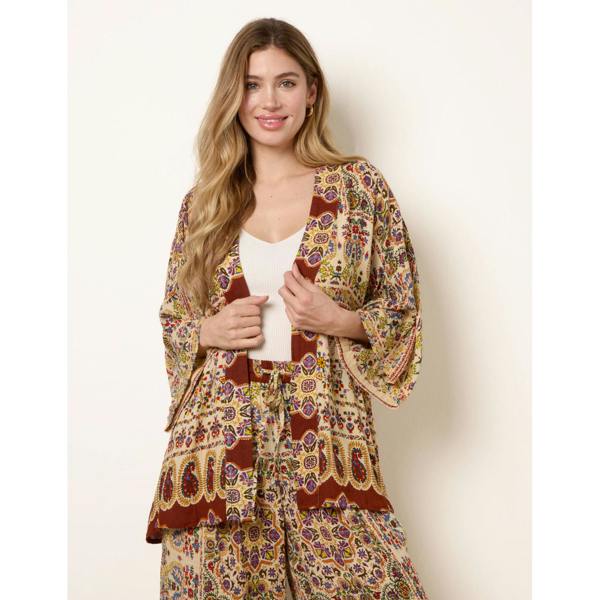 Blue Vanilla Paisley Print Kimono With Embellishment