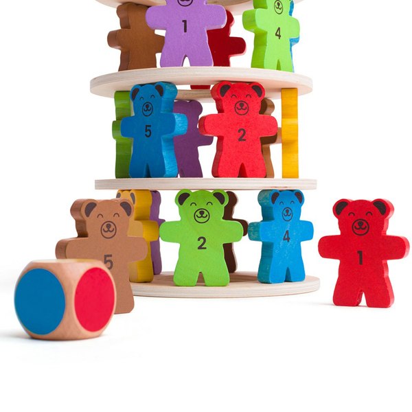 Bigjigs Toys Teddy Tumbling Tower Game - 49 Piece Stacking Tower Game