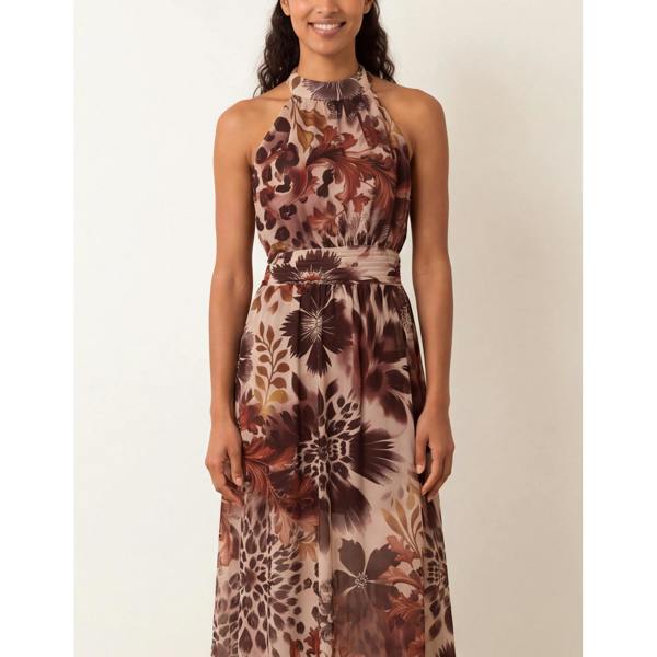 Blue Vanilla Georgette Printed Halterneck Occasion Dress
