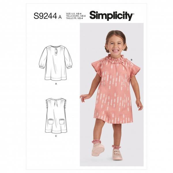 Simplicity Sewing Pattern 9244, Dresses for Baby, Kids, A (1/2-1-2-3-4) - Intermediate