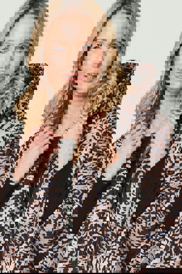 Beige | Printed Zip Front High Low Coat